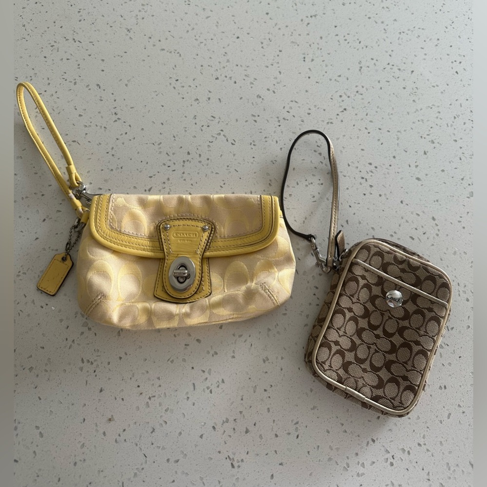 Coach Yellow and Brown Wristlet Set